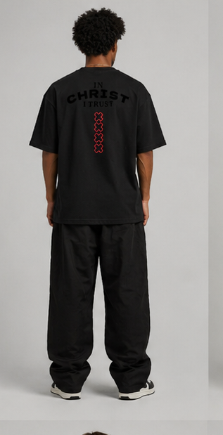 Oversized high neck tee black back - In Christ I Trust