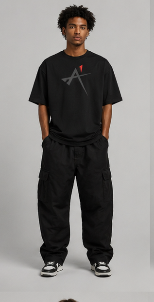 Oversized high neck tee black front - A1 logo