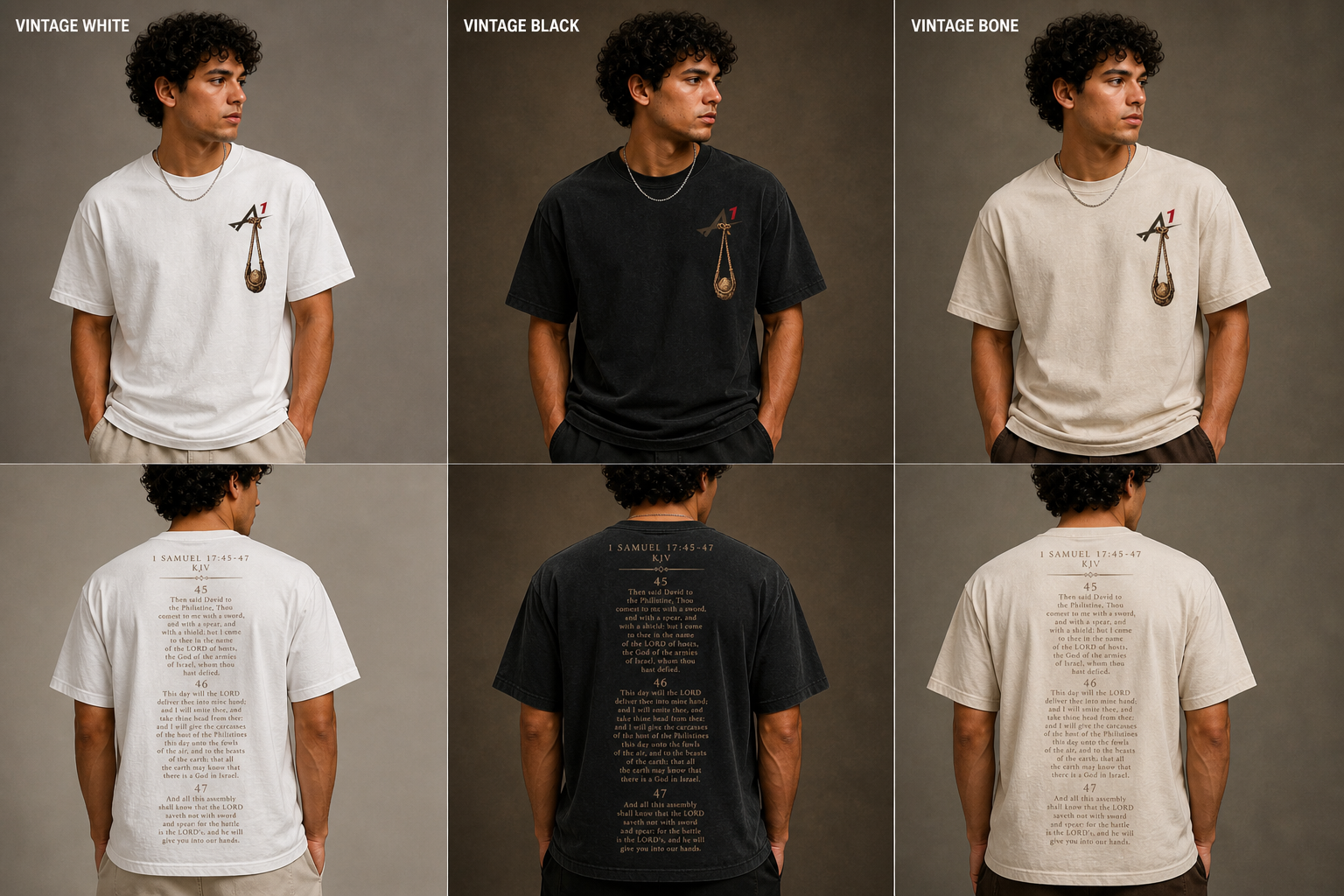 Davids sling — Vintage White, Vintage Black, Vintage Bone front and back lookbook