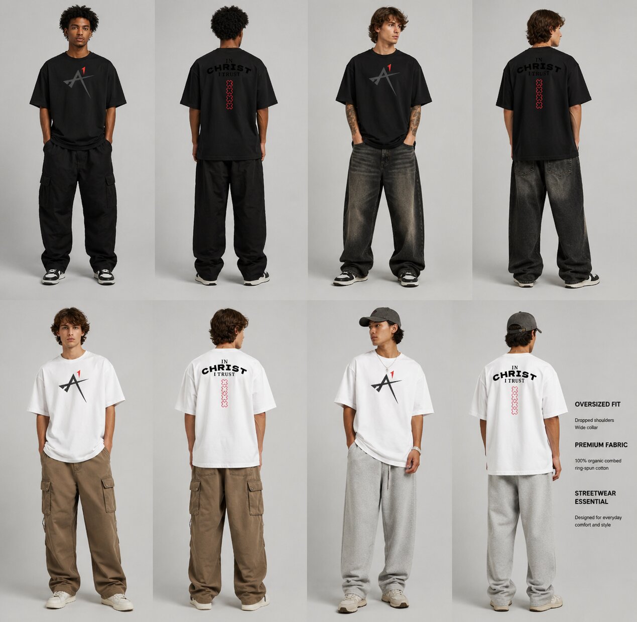Oversized high neck t-shirt — full lookbook in black and white