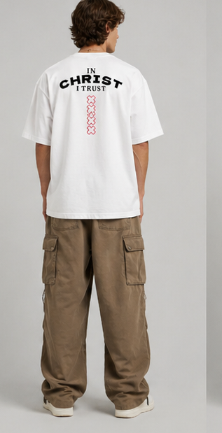 Oversized high neck tee white back - In Christ I Trust