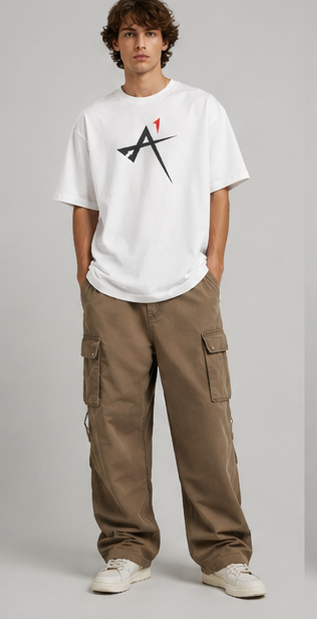 Oversized high neck tee white front - A1 logo